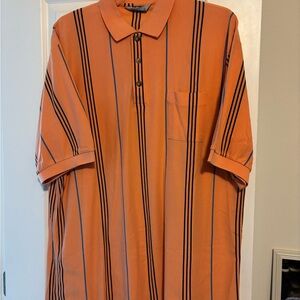 Men's Orange Vertical-Stripe Polo Shirt with Chest Pocket